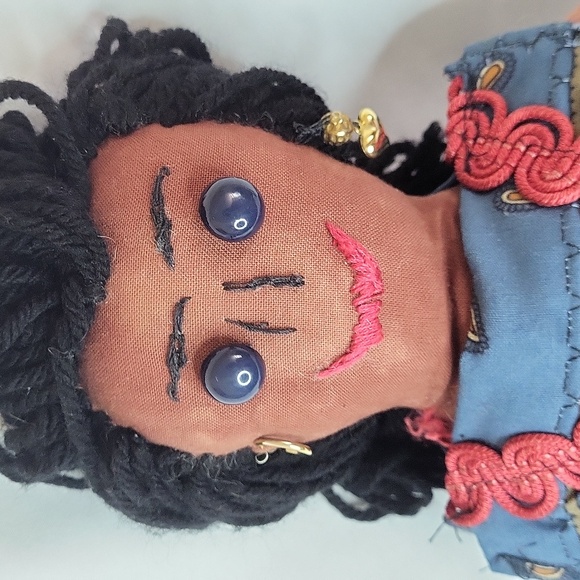 Mexican Rag Doll Dark Skin Hand Made Earrings Button Eyes Yarn Hair 15 inches - Picture 6 of 13